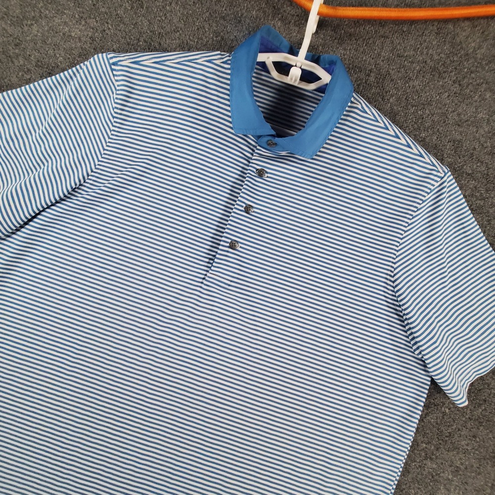 Greyson Polo Mens XL Short Sleeve Blue White Striped Performance Golf Shirt